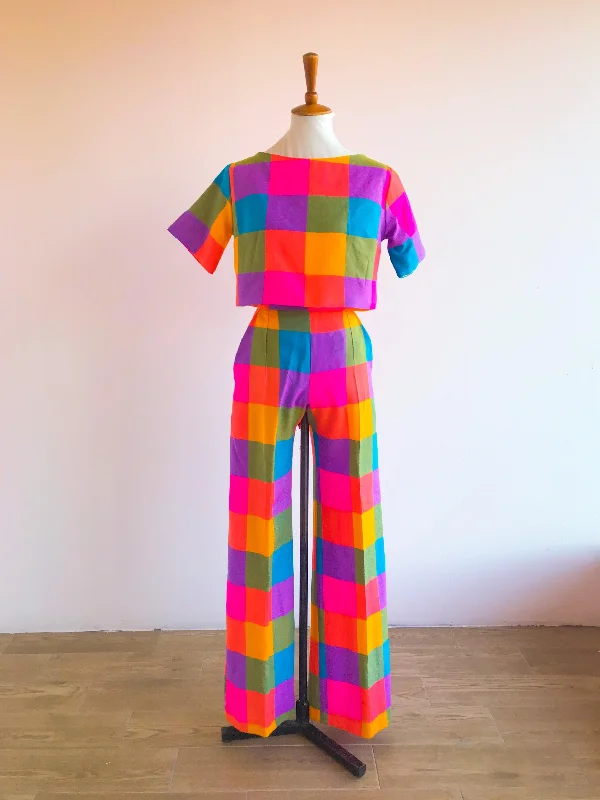 Micaela Crop Top and Trouser Set Polka Dot Checkered Tartan