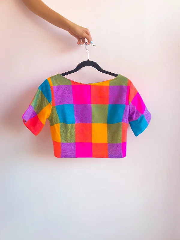 Micaela Crop Top Striped Floral Plaid