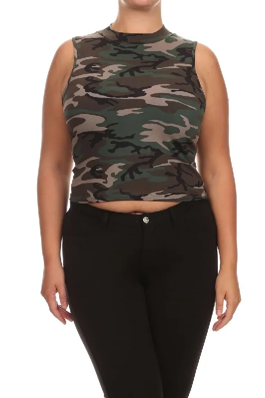 Plus Crop Top Camo Camouflage Sleeveless Shirt New Mock Print Sexy Knit Fabric Woven Fabric Fleece Fabric Plus Crop Top Camo Camouflage Sleeveless Shirt New Mock Print Sexy Knit Fabric Woven Fabric Fleece Fabric