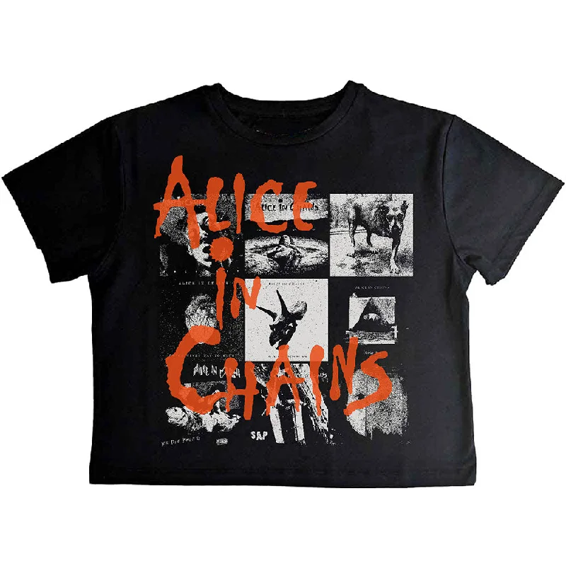 Alice In Chains | Official Ladies Band Crop Top | Albums Montage Polka Dot Checkered Tartan Alice In Chains | Official Ladies Band Crop Top | Albums Montage Polka Dot Checkered Tartan