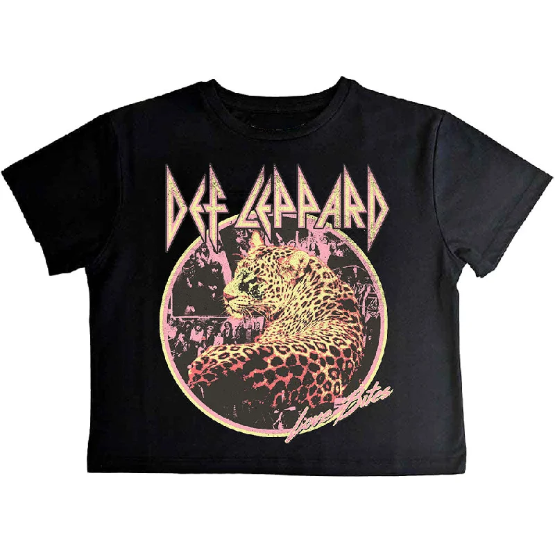 Def Leppard | Official Ladies Band Crop Top | Love Bites Mesh Blend Leather Blend Suede Blend Def Leppard | Official Ladies Band Crop Top | Love Bites Mesh Blend Leather Blend Suede Blend