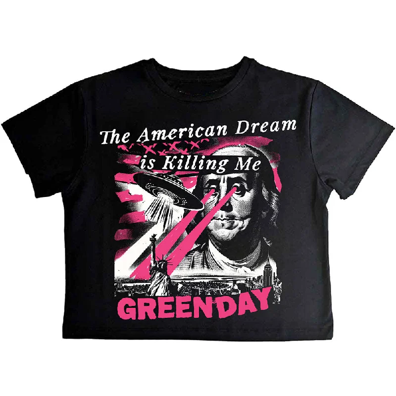 Green Day | Official Ladies Band Crop Top | American Dream Notch Collar Peter Pan Collar Cowl Neck Green Day | Official Ladies Band Crop Top | American Dream Notch Collar Peter Pan Collar Cowl Neck