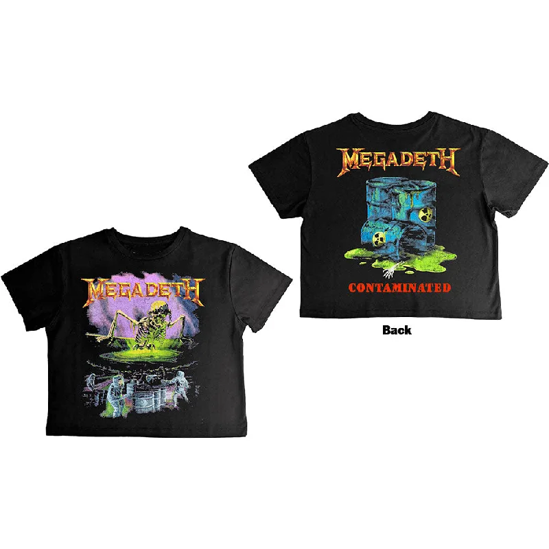 Megadeth | Official Ladies Band Crop Top | Contaminated (Back Print) Hooded Caped Shawl Collar
