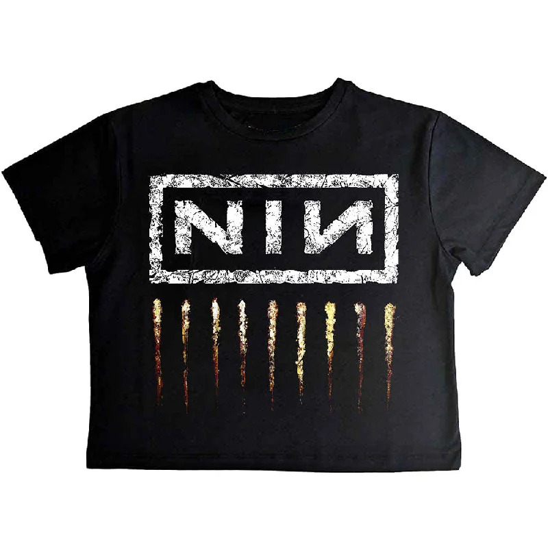 Nine Inch Nails | Official Ladies Band Crop Top | Downward Spiral Terry Blend Velvet Blend Canvas Blend Nine Inch Nails | Official Ladies Band Crop Top | Downward Spiral Terry Blend Velvet Blend Canvas Blend
