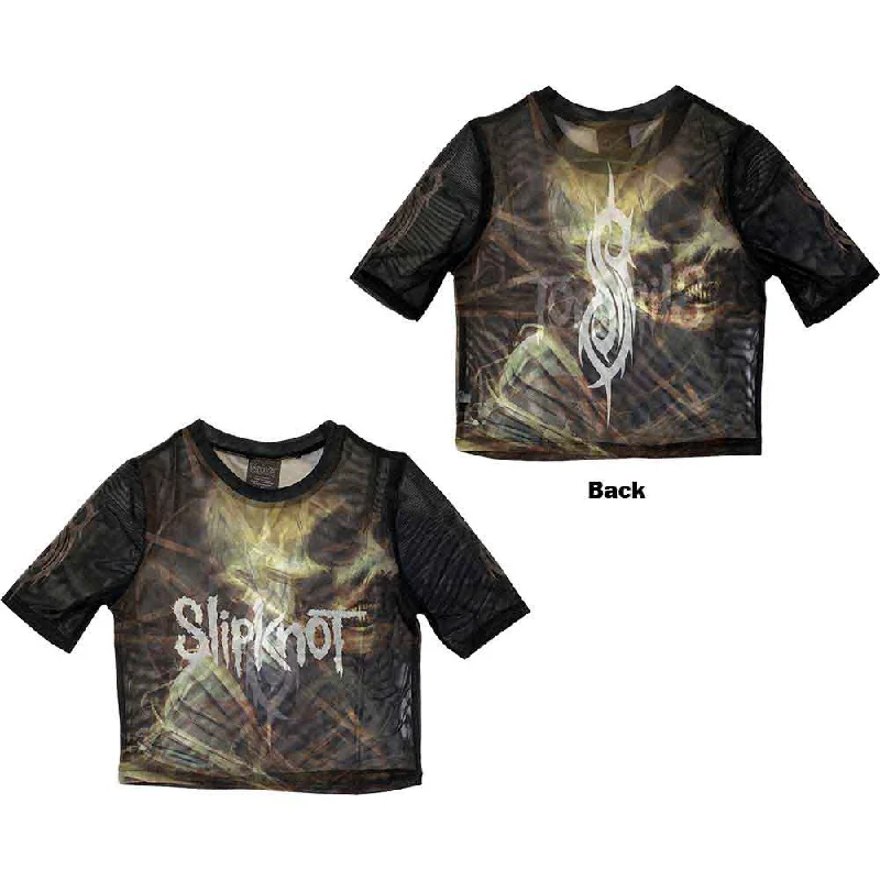 Slipknot | Ladies Official Band Crop Top | The End So Far Profile (Back Print & Mesh) Spandex Blend Rayon Blend Denim Blend Slipknot | Ladies Official Band Crop Top | The End So Far Profile (Back Print & Mesh) Spandex Blend Rayon Blend Denim Blend
