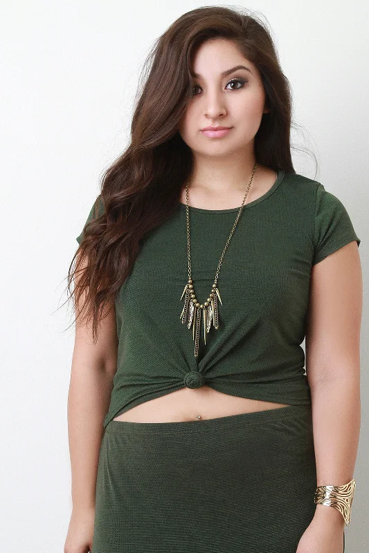 Knotted Cap Sleeves Crop Top Chenille Fabric Brocade Fabric Lace Fabric