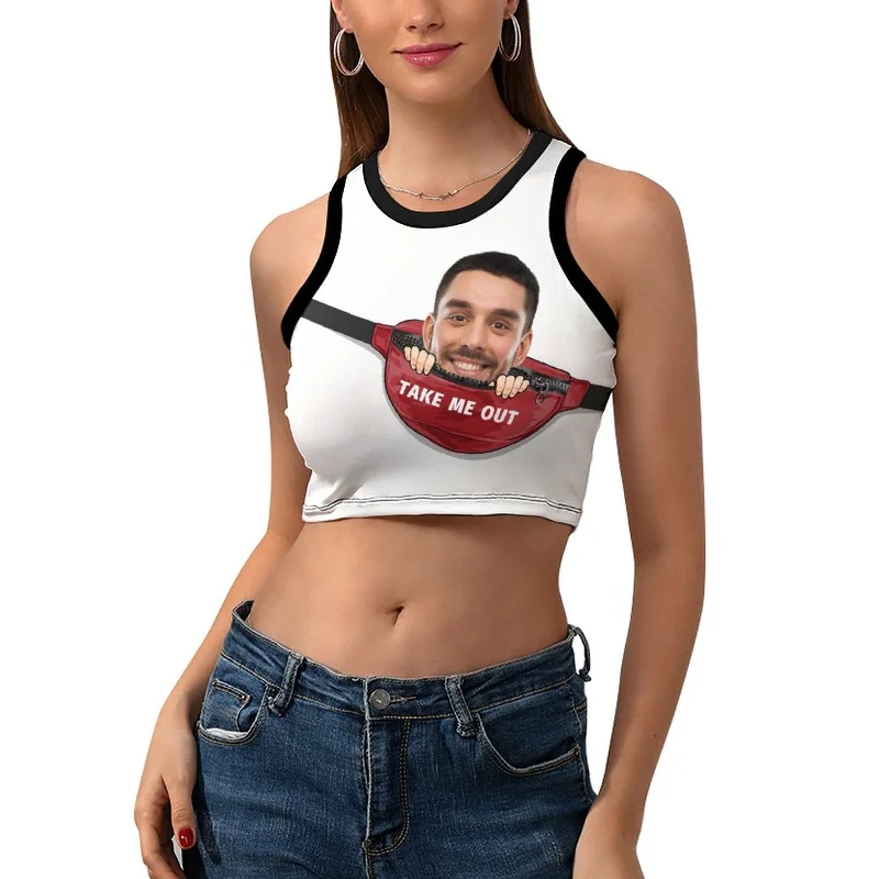 Custom Face Take Me Out from Pocket Women's Crop Top Tank Top - White Chenille Blend Fleece Blend Nylon Blend
