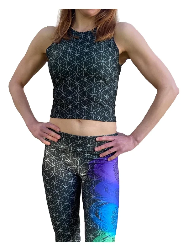 Flower Of Life (Chakra Set) Fitted Crop Top Polka Dot Checkered Tartan