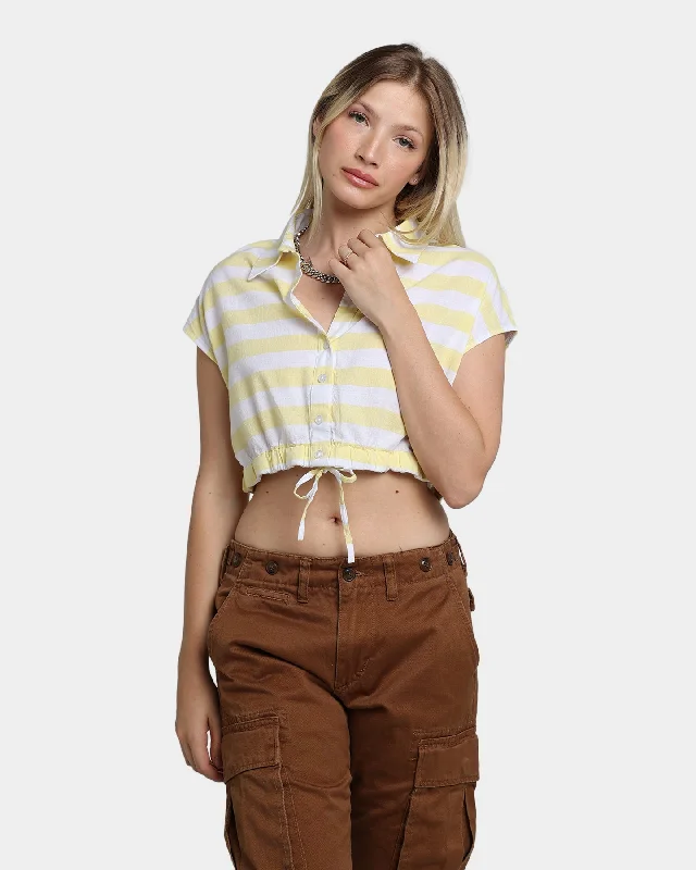 Guess Originals Women's GUESS Originals X J Balvin Woven Crop Top Yellow Sunspots Zippered Buttoned Snapped Guess Originals Women's GUESS Originals X J Balvin Woven Crop Top Yellow Sunspots Zippered Buttoned Snapped
