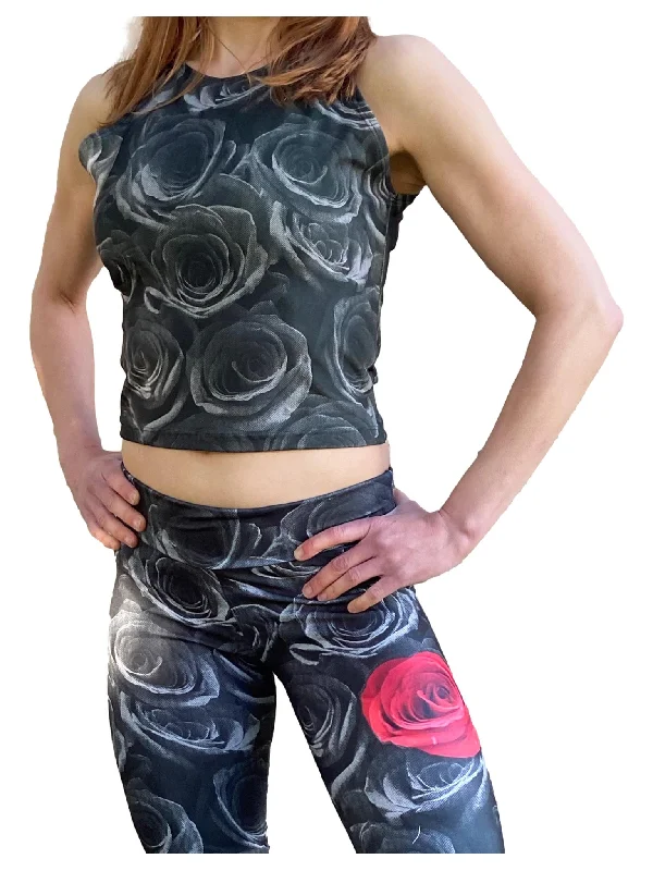 Rose (Rose Set) Fitted Crop Top Striped Floral Plaid