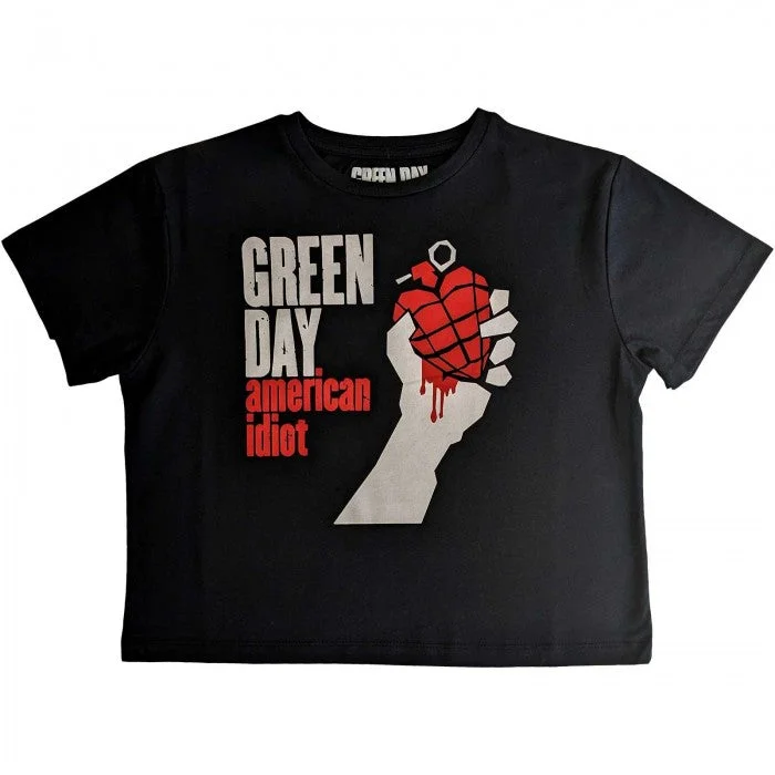 Green Day Womens/Ladies American Idiot Crop Top Cashmere Blend Cotton Blend Poly Blend