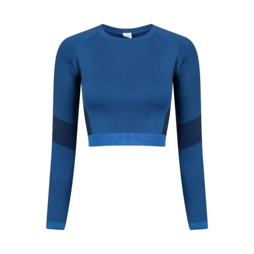 Tombo Womens/Ladies Seamless Panelled Long Sleeve Crop Top Embroidered Appliqued Beaded