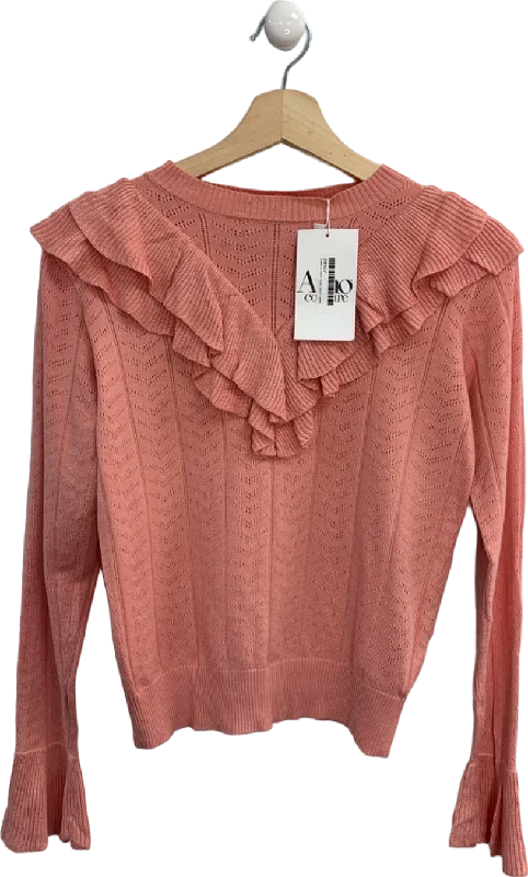 Amo Coral Pink Jasper Ruffled Knit Pullover UK S