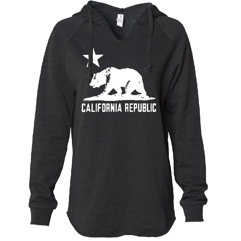 California Flag Oversize White Silhouette Women's Soft Hooded Pullover