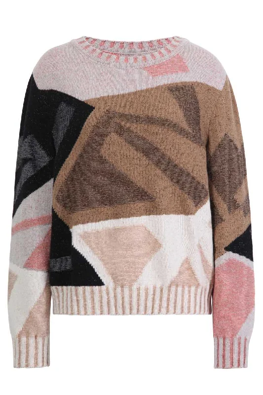 Intarsia Pullover Abstract Pattern in White-Coffee 232630 by Ivko