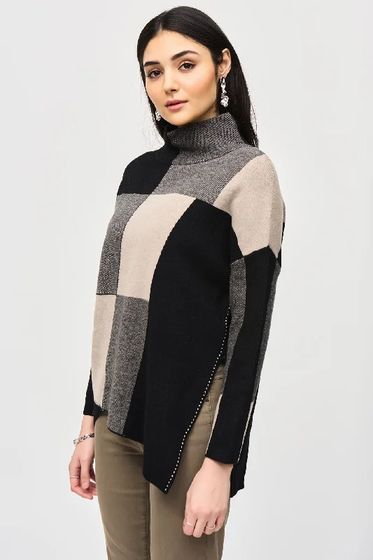 Joseph Ribkoff 243944 Taupe/Black (4354) Block Jacquard Knit Pullover