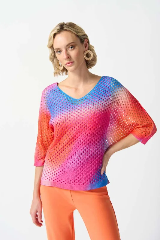 Open Stitch Abstract Print Pullover Sweater in Multi 242904 by Joseph Ribkoff