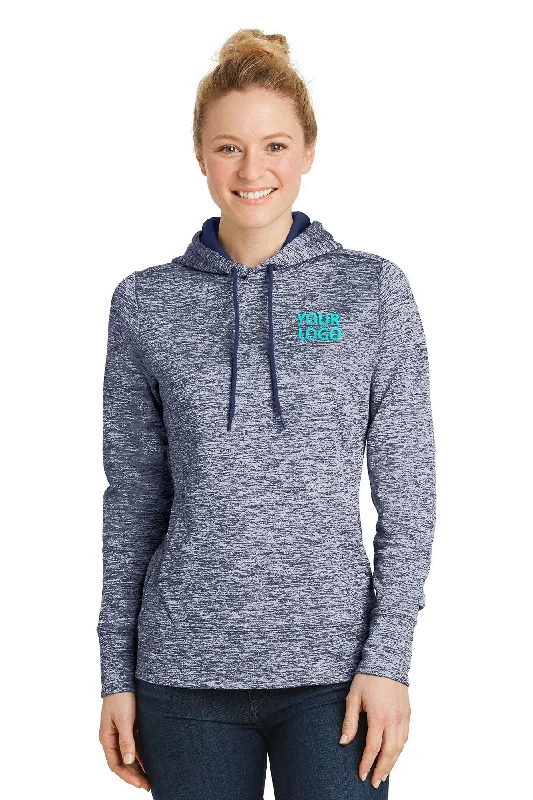 Sport-Tek Ladies PosiCharge Electric Heather Customized Fleece Hooded Pullovers, True Navy Electric