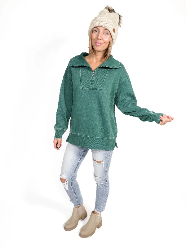 Bestie 1/2 Zip Pullover- HUNTER Cold Shoulder Design