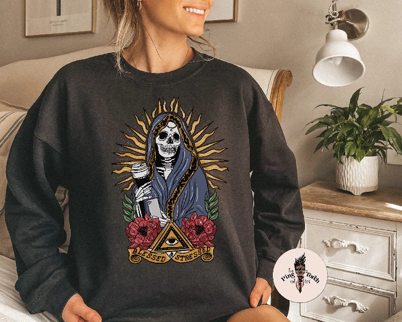 BLESSED AND STRESSED // UNISEX PULLOVER Mock Neck Pullover