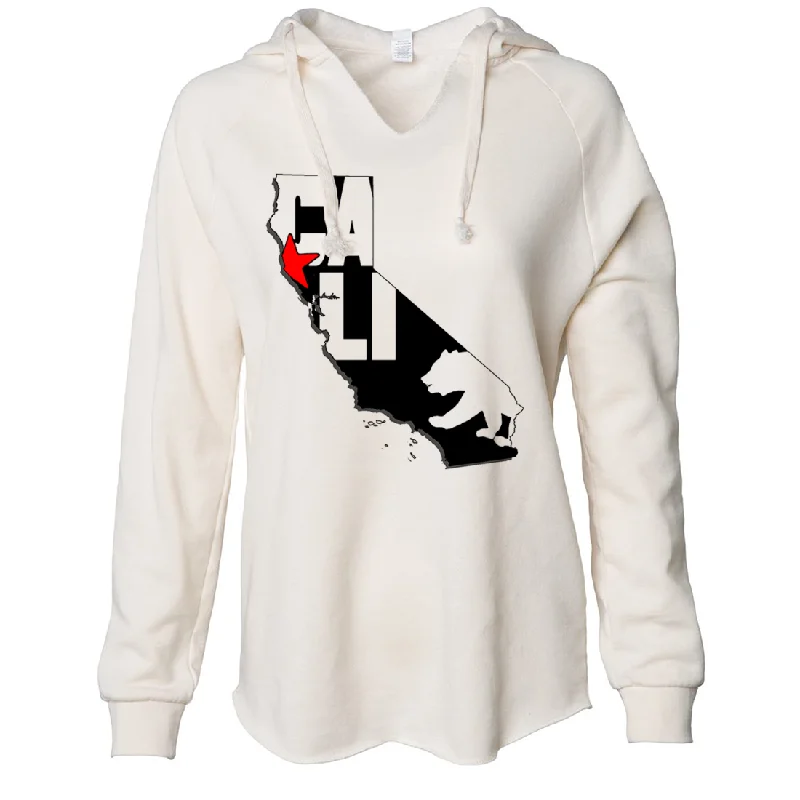 Cali Map Silhouette Outline Women's Soft Hooded Pullover Bolero Style Sweater