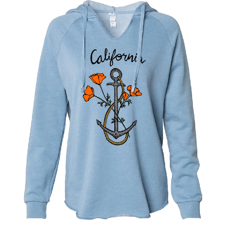 California Anchor Poppies Women's Soft Hooded Pullover Bolero Style Sweater
