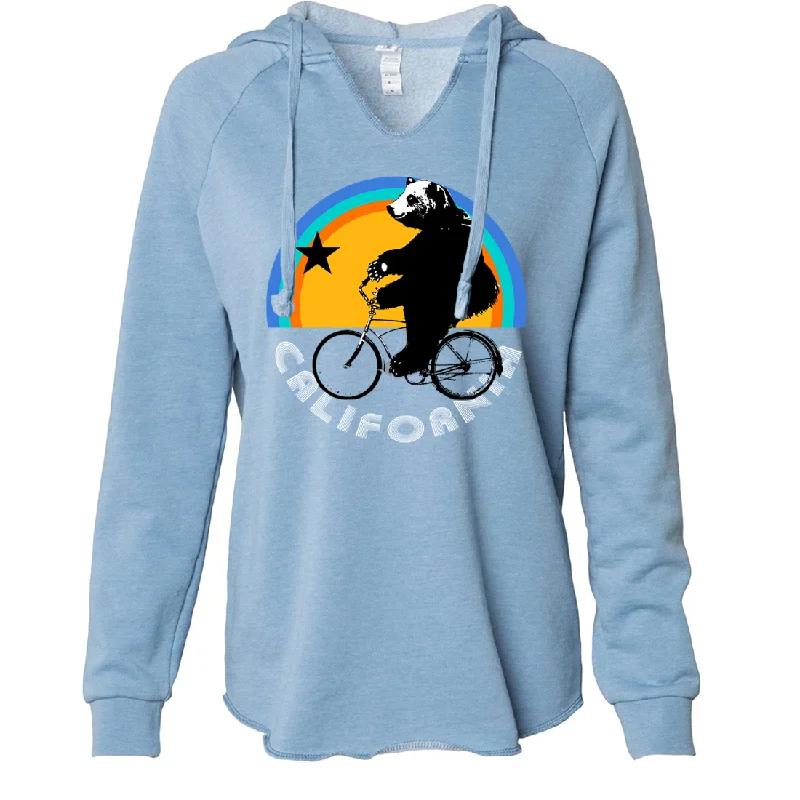 California Bear On Bike Women's Soft Hooded Pullover Oversized Cozy Pullover