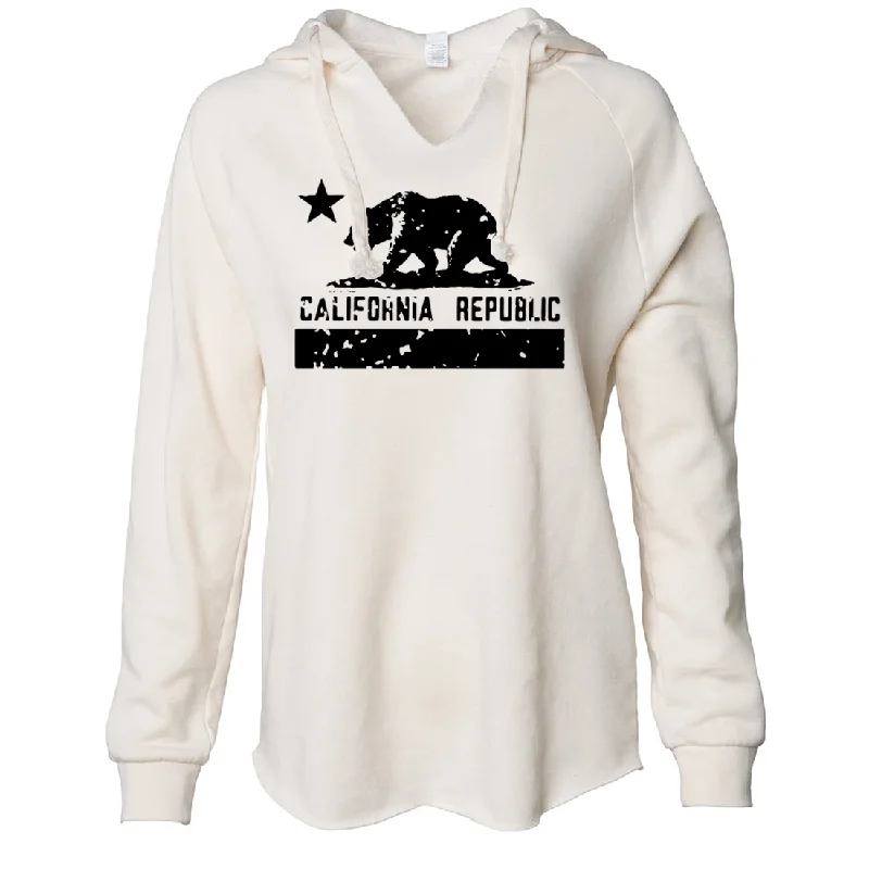 California Flag Black Print Silhouette Women's Soft Hooded Pullover dolman Sleeve Top