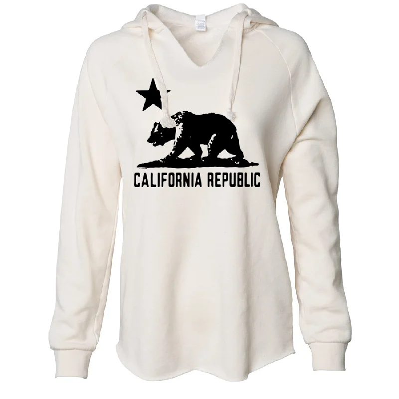 California Flag Oversize Black Silhouette Women's Soft Hooded Pullover Lapel Neck Sweater