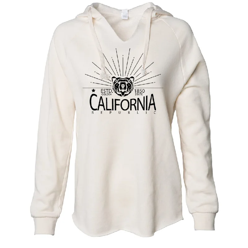 California Golden State Black Print Women's Soft Hooded Pullover Flare Sleeve Stylish