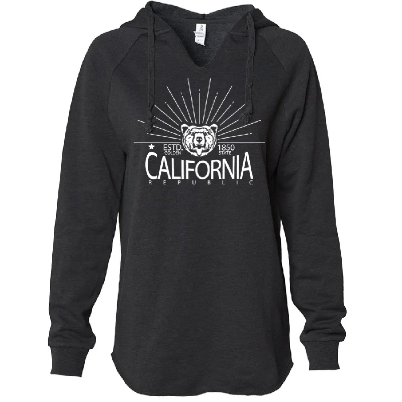 California Golden State White Print Women's Soft Hooded Pullover Cap Sleeve Casual
