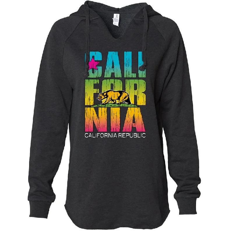 California Republic Neon Retro Bold Women's Soft Hooded Pullover Open Neck Pullover