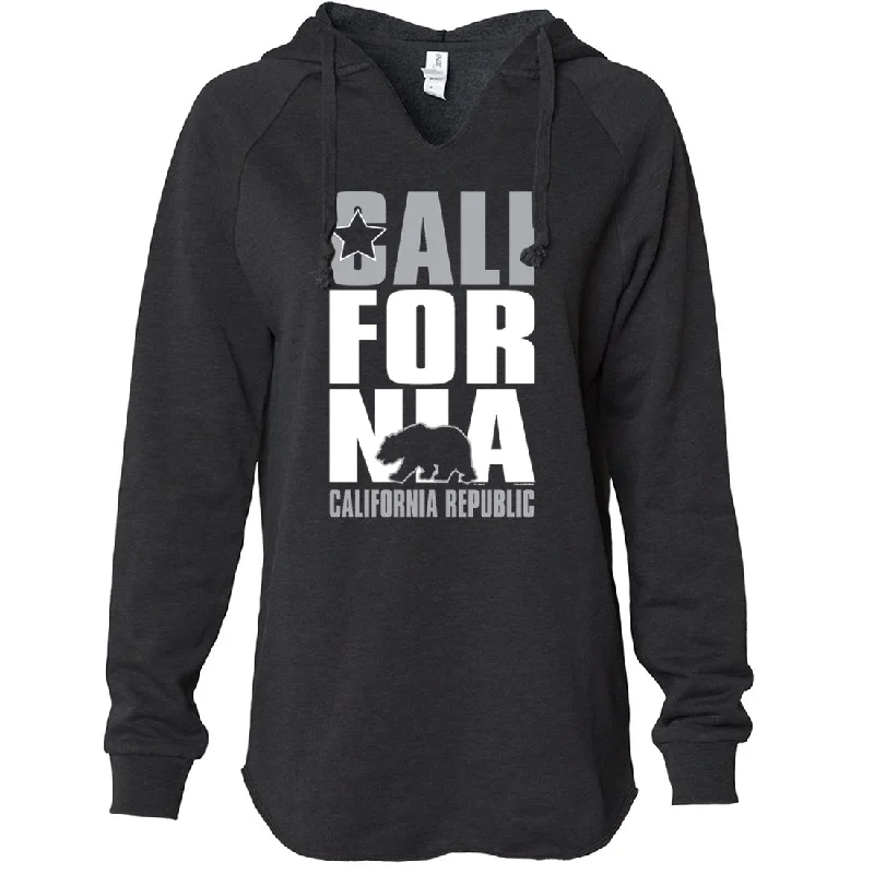 California Republic Silver Women's Soft Hooded Pullover Polo Neck Sweater