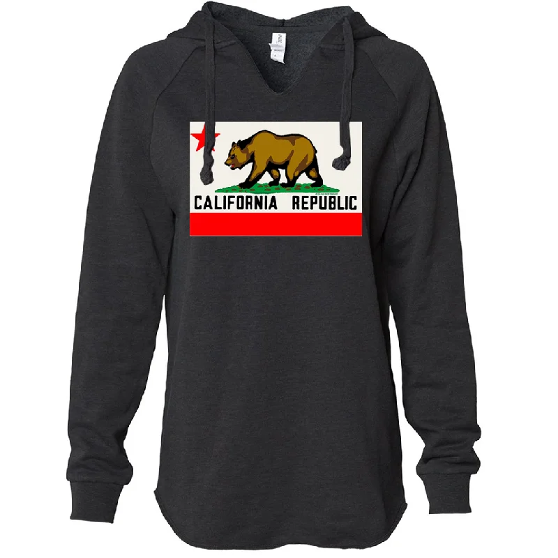 California Republic Original Bear Flag Women's Soft Hooded Pullover Jewel Neck Pullover