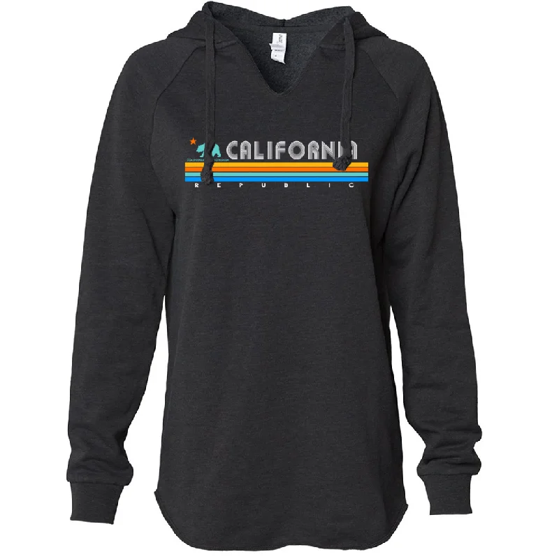 California Republic Vintage Stripe Women's Soft Hooded Pullover Deep Neck Pullover