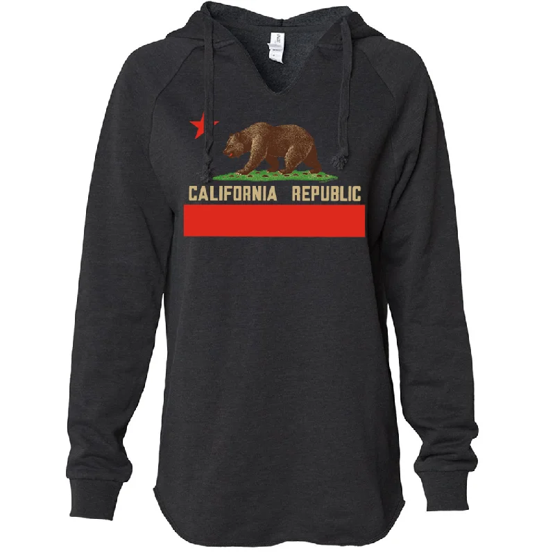 Don Pimentel California Republic Bear Flag Women's Soft Hooded Pullover Mock Neck Pullover