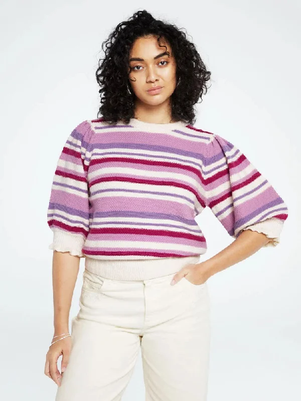 Fabienne Chapot Roberta Stripe Pullover Cream & Violet Surplice Neck Pullover