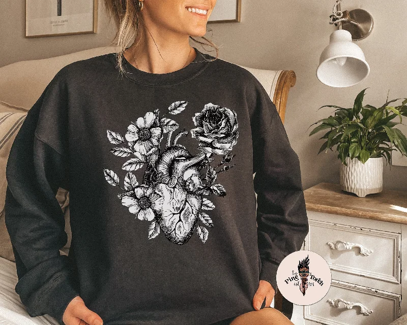 FLORAL ANATOMICAL HEART // UNISEX PULLOVER Soft Wool Sweater