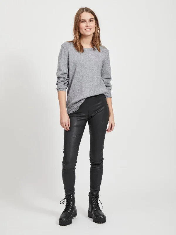 VIRIL Pullover - Medium Grey Melange Ruffle Sleeve Feminine