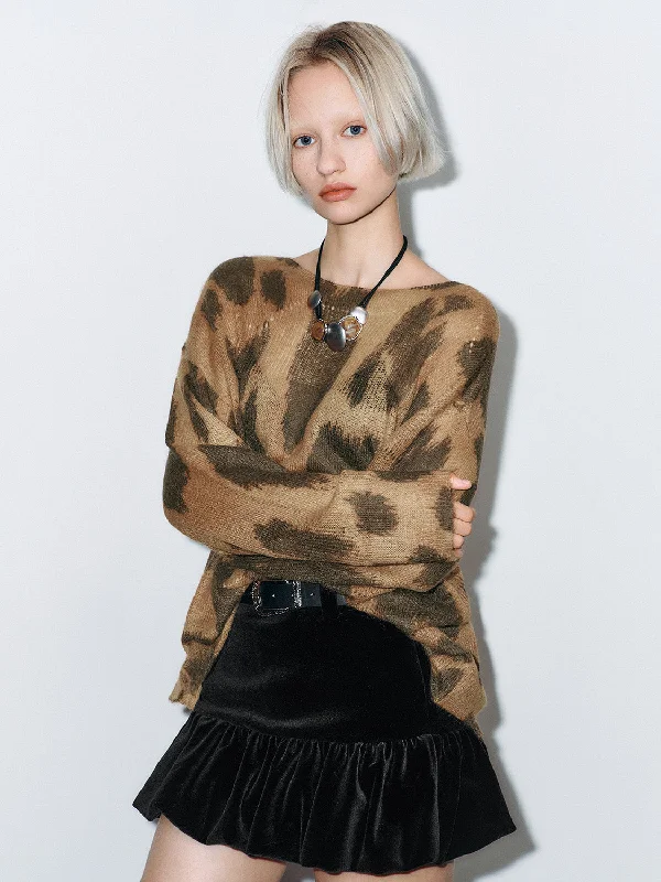 Leopard Pullover Knitted T-Shirts Thin Wool Pullover