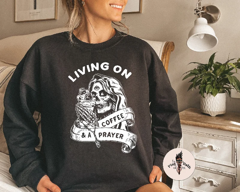 LIVING ON COFFEE AND A PRAYER // UNISEX PULLOVER Lapel Neck Sweater