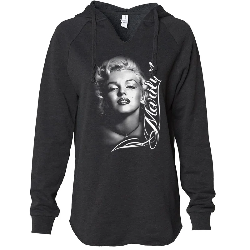 Marilyn Monroe Portrait Signature Women's Soft Hooded Pullover Fitted Ribbed Sweater