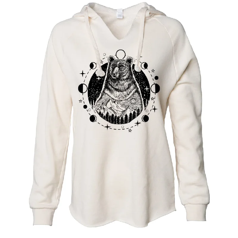 Psychic Moon Forest Grizzly Women's Soft Hooded Pullover Keyhole Neck Pullover