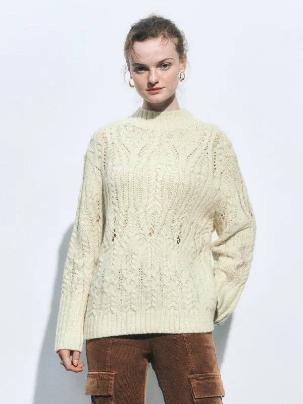 Pullover Cable Knitted T-Shirts Angora Wool Cozy