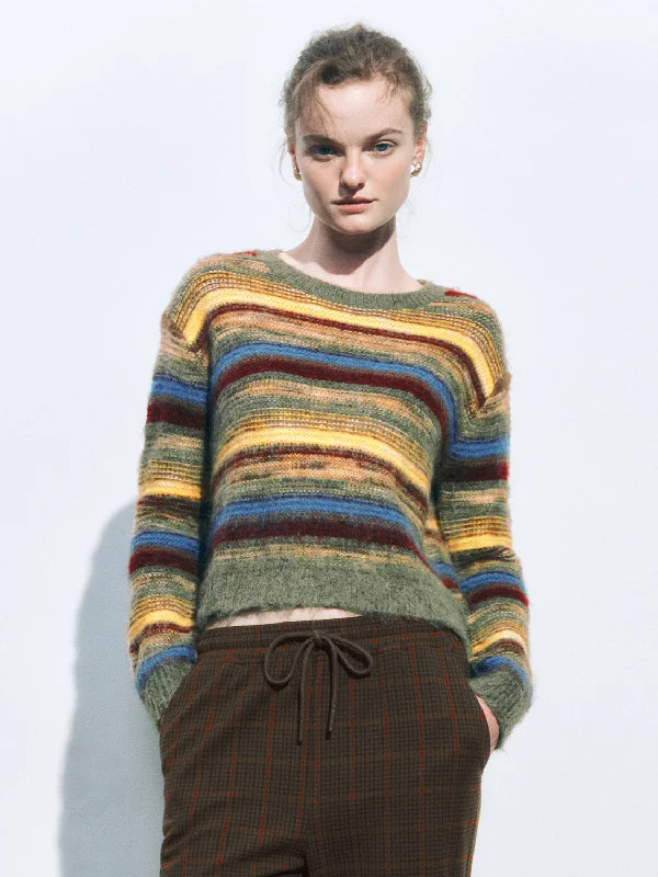 Pullover Striped Knitted T-Shirts Batwing Sleeve Top