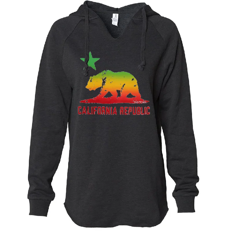 Rasta Bear Flag Silhouette Women's Soft Hooded Pullover Puff Sleeve Stylish