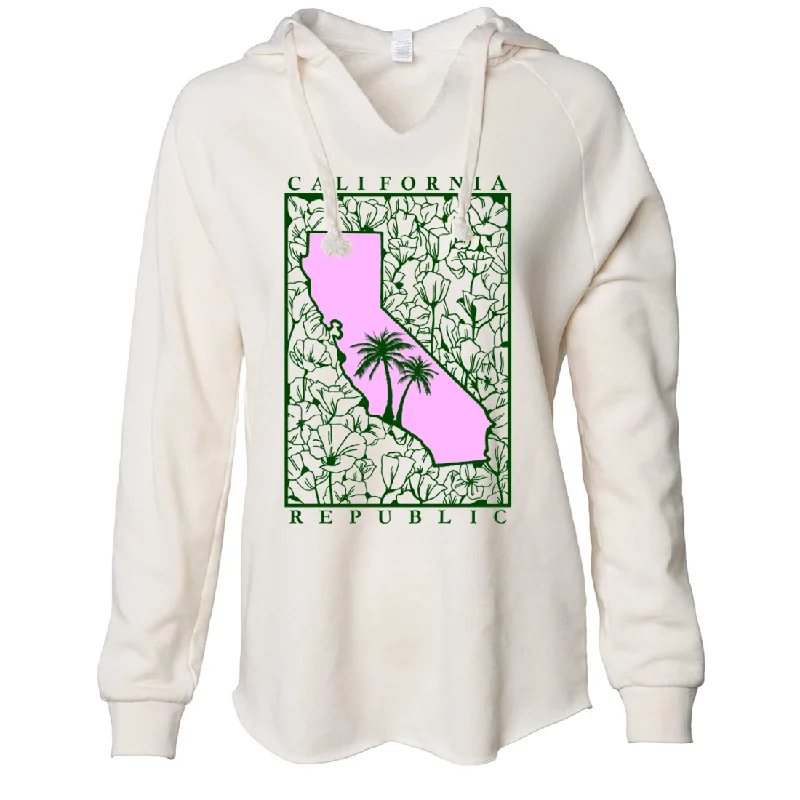 California Pink Poppies Women's Soft Hooded Pullover One Shoulder Top
