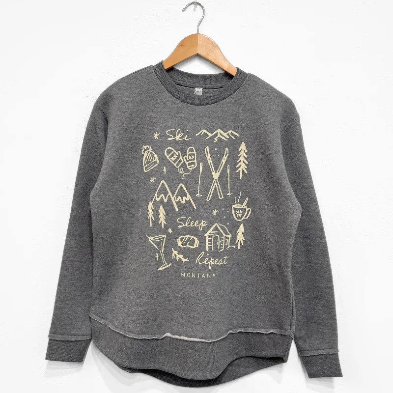 Ski Sleep Repeat Montana Ladies Pullover - Grey Fleece Warm Pullover