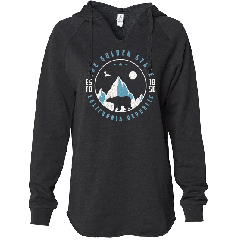 Snowy California Mountains Women's Soft Hooded Pullover Bishop Sleeve Elegant