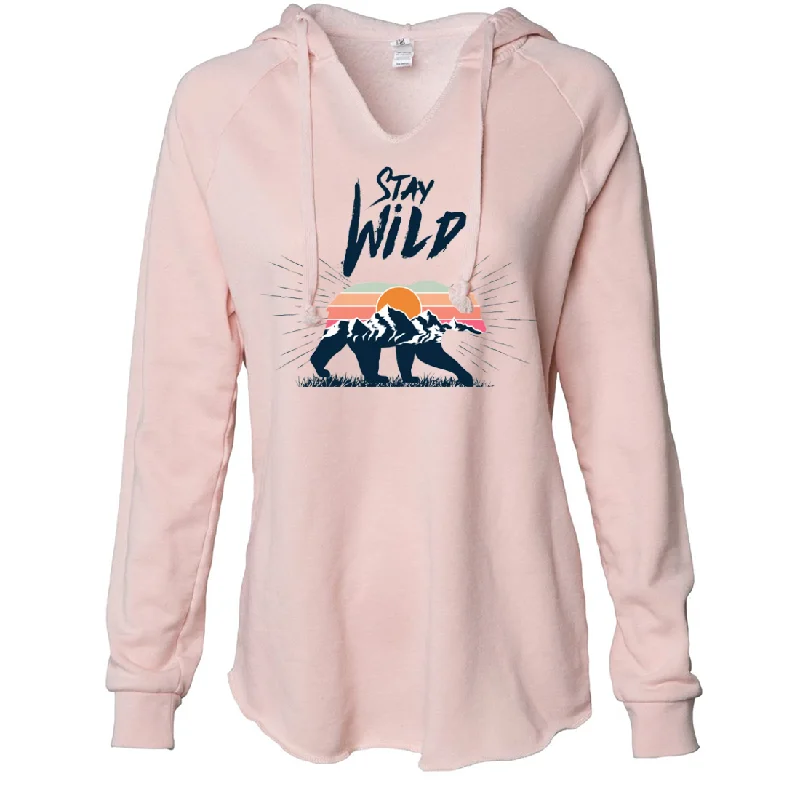 Stay Wild Sunset Bear Women's Soft Hooded Pullover Alpaca Blend Soft